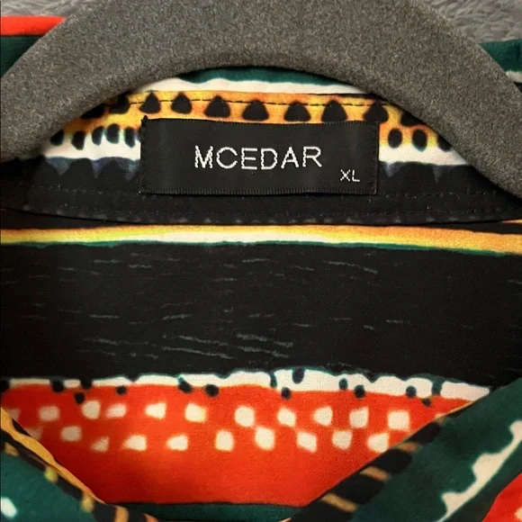 MCEDAR Men's Short Sleeve Button-Up Shirt in Black, Orange & Green XL - Picture 2 of 9